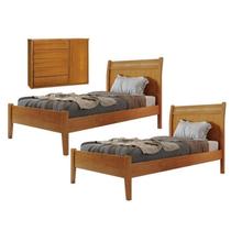 Conjunto Quarto de Solteiro 2 Camas de 90cm e Cômoda 5 Gavetas 1 Porta com Sapateira Unique Conjunto Quarto de Solteiro 2 Camas de 90cm e Cômoda 5 Gavetas 1 Porta com Sapateira Unique
