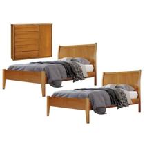 Conjunto Quarto de Solteiro 2 Camas e Cômoda 5 Gavetas com Sapateira