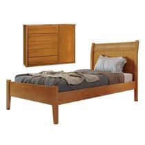 Conjunto Quarto de Solteiro Cama 90cm e Cômoda 5 Gavetas com Sapateira Unique