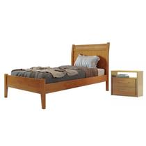 Conjunto Quarto de Solteiro Cama com Rattan 90cm e Mesa de Cabeceira 2 Gavetas Unique