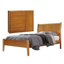 Conjunto Quarto de Solteiro Cama e Cômoda 5 Gavetas com Sapateira