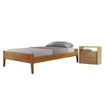 Conjunto Quarto de Solteiro Cama Madeira Maciça e Mesa de Cabeceira 2 Gavetas com Nicho Unique Marrom/Amêndoa Mel Conjunto Quarto de Solteiro Cama Madeira Maciça e Mesa de Cabeceira 2 Gavetas com Nicho Unique Marrom/Amêndoa Mel