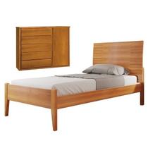 Conjunto Quarto de Solteiro Cama Solteiro 90cm e Cômoda 5 Gavetas com Sapateira Unique