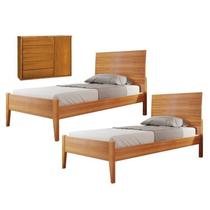 Conjunto Quarto de Solteiro com 2 Camas de 90cm e Cômoda 5 Gavetas com Sapateira Unique