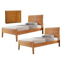 Conjunto Quarto de Solteiro com 2 Camas de 90cm e Cômoda 5 Gavetas com Sapateira Unique