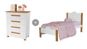 Conjunto Quarto em MDF Cama Nina Solteiro e Comoda Gaveteiro