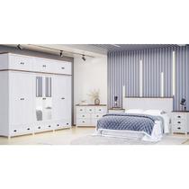 Conjunto Quarto: Guarda-Roupa 12 Portas Cabeceira Cômoda 7 Gavetas 2 Mesas Cabeceiras Topázio Branco/Freijó Madeira Pinus - Finestra Conjunto Quarto: Guarda-Roupa 12 Portas Cabeceira Cômoda 7 Gavetas 2 Mesas Cabeceiras Topázio Branco/Freijó Madeira Pinus - Finestra