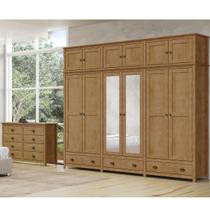Conjunto Quarto: Guarda-Roupa 12 Portas, Cômoda 8 Gavetas Topázio Freijó Madeira Pinus - Finestra