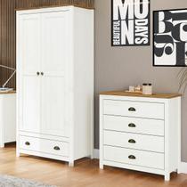 Conjunto Quarto Guarda-Roupa 2 Portas, Cômoda 4 Gavetas Topázio Branco/Freijó Madeira Pinus - Finestra Conjunto Quarto Guarda-Roupa 2 Portas, Cômoda 4 Gavetas Topázio Branco/Freijó Madeira Pinus - Finestra