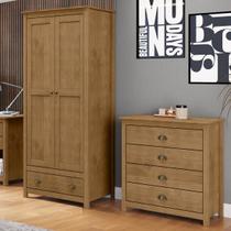 Conjunto Quarto Guarda-Roupa 2 Portas, Cômoda 4 Gavetas Topázio Freijó Madeira Pinus - Finestra Conjunto Quarto Guarda-Roupa 2 Portas, Cômoda 4 Gavetas Topázio Freijó Madeira Pinus - Finestra