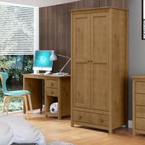 Conjunto Quarto Guarda-Roupa 2 Portas, Escrivaninha 2 Gavetas Freijó Topázio Madeira Pinus - Finestra