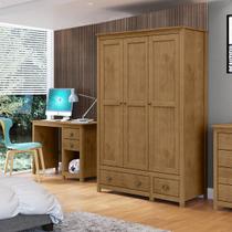 Conjunto Quarto: Guarda-Roupa 3 Portas, Escrivaninha 2 Gavetas Topázio Freijó Madeira Pinus - Finestra Conjunto Quarto: Guarda-Roupa 3 Portas, Escrivaninha 2 Gavetas Topázio Freijó Madeira Pinus - Finestra