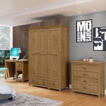 Conjunto Quarto: Guarda-Roupa 3 Portas, Escrivaninha, Cômoda 4 Gavetas Freijó Topázio Madeira Pinus - Finestra Conjunto Quarto: Guarda-Roupa 3 Portas, Escrivaninha, Cômoda 4 Gavetas Freijó Topázio Madeira Pinus - Finestra