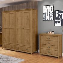 Conjunto Quarto: Guarda-Roupa 4 Portas, Cômoda 4 Gavetas Topázio Freijó Madeira Pinus - Finestra Conjunto Quarto: Guarda-Roupa 4 Portas, Cômoda 4 Gavetas Topázio Freijó Madeira Pinus - Finestra