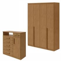 Conjunto Quarto Guarda-Roupa 4 Portas e Cômoda 6 Gavetas MDF Alonzo da Vinci Amêndoa Clean Conjunto Quarto Guarda-Roupa 4 Portas e Cômoda 6 Gavetas MDF Alonzo da Vinci Amêndoa Clean