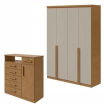 Conjunto Quarto Guarda-Roupa 4 Portas e Cômoda 6 Gavetas MDF Alonzo da Vinci Amêndoa Clean/Off White Conjunto Quarto Guarda-Roupa 4 Portas e Cômoda 6 Gavetas MDF Alonzo da Vinci Amêndoa Clean/Off White