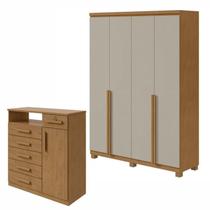 Conjunto Quarto Guarda-Roupa 4 Portas e Cômoda 6 Gavetas MDF Alonzo da Vinci Amêndoa Clean/Off White Conjunto Quarto Guarda-Roupa 4 Portas e Cômoda 6 Gavetas MDF Alonzo da Vinci Amêndoa Clean/Off White