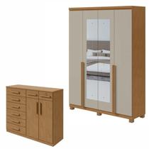Conjunto Quarto Guarda-Roupa 4 Portas e Cômoda 8 Gavetas MDF Alonzo Toronto Amêndoa Clean/Off White Conjunto Quarto Guarda-Roupa 4 Portas e Cômoda 8 Gavetas MDF Alonzo Toronto Amêndoa Clean/Off White