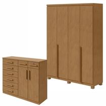Conjunto Quarto Guarda-Roupa 4 Portas e Cômoda 8 Gavetas MDF Alonzo Toronto Marrom Amêndoa Clean Conjunto Quarto Guarda-Roupa 4 Portas e Cômoda 8 Gavetas MDF Alonzo Toronto Marrom Amêndoa Clean