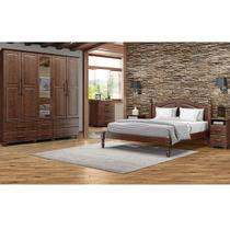 Conjunto Quarto: Guarda-Roupa 5 Portas Cama Casal Cômoda 4 Gavetas 2 Mesas Cabeceiras Ouro Café Madeira Pinus - Finestra