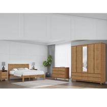 Conjunto Quarto: Guarda-Roupa 5 Portas Cama Queen Cômoda 2 Mesas Cabeceiras Freijó Prata Madeira Pinus - Finestra