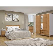 Conjunto Quarto: Guarda-Roupa 5 Portas Cama Queen Cômoda 2 Mesas Cabeceiras Prata Off White/Freijó Madeira Pinus - Finestra Conjunto Quarto: Guarda-Roupa 5 Portas Cama Queen Cômoda 2 Mesas Cabeceiras Prata Off White/Freijó Madeira Pinus - Finestra