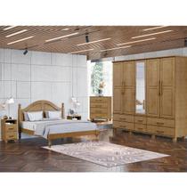Conjunto Quarto: Guarda-Roupa 5 Portas Cama Queen Cômoda 4 Gavetas 2 Mesas Cabeceiras Freijó Ouro Madeira Pinus - Finestra Conjunto Quarto: Guarda-Roupa 5 Portas Cama Queen Cômoda 4 Gavetas 2 Mesas Cabeceiras Freijó Ouro Madeira Pinus - Finestra