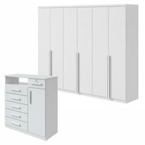 Conjunto Quarto Guarda-Roupa 6 Portas e Cômoda 6 Gavetas com Nicho MDF Alonzo da Vinci Branco Conjunto Quarto Guarda-Roupa 6 Portas e Cômoda 6 Gavetas com Nicho MDF Alonzo da Vinci Branco