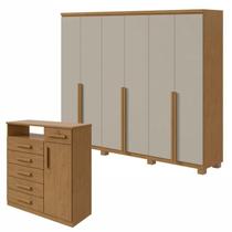 Conjunto Quarto Guarda-Roupa 6 Portas e Cômoda 6 Gavetas MDF Alonzo da Vinci Amêndoa Clean/Off White Conjunto Quarto Guarda-Roupa 6 Portas e Cômoda 6 Gavetas MDF Alonzo da Vinci Amêndoa Clean/Off White