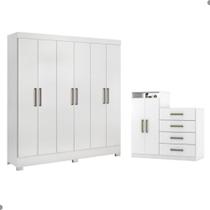 Conjunto Quarto Guarda Roupa e Comoda Ferrara Branco