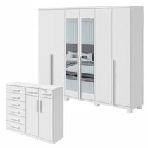Conjunto Quarto Guarda-Roupa Espelho e Cômoda MDF Alonzo Toronto Branco Conjunto Quarto Guarda-Roupa Espelho e Cômoda MDF Alonzo Toronto Branco