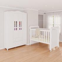Conjunto Quarto Infantil 1 Berço Mini Cama Mirelle 1 Guarda-Roupa de Bebê 4 Portas e 2 Gavetas Ariel Branco Conjunto Quarto Infantil 1 Berço Mini Cama Mirelle 1 Guarda-Roupa de Bebê 4 Portas e 2 Gavetas Ariel Branco