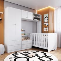 Conjunto Quarto Infantil com Berço 3 em 1, Cômoda 2 Gavetas 1 Nicho e Guarda-Roupas