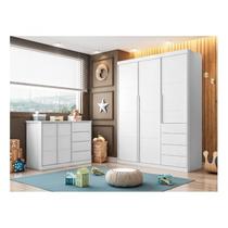 Conjunto Quarto Infantil com Guarda-Roupa 3 Portas 4 Gavetas e Cômoda Pérola