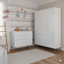 Conjunto Quarto Infantil com Guarda-roupa 3 Portas e Cômoda com Sapateira Melinda 100% Mdf Conjunto Quarto Infantil com Guarda-roupa 3 Portas e Cômoda com Sapateira Melinda 100% Mdf