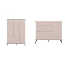 Conjunto Quarto Infantil com Guarda-roupa 3 Portas e Cômoda com Sapateira Melinda 100% Mdf Rosa Conjunto Quarto Infantil com Guarda-roupa 3 Portas e Cômoda com Sapateira Melinda 100% Mdf Rosa