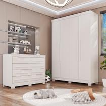 Conjunto Quarto Infantil Guarda-Roupa 4 Portas 3 Gavetas e Cômoda 8 Gavetas Alice Espresso Móveis Branco