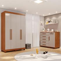 Conjunto Quarto Infantil Guarda-Roupa 4 Portas e Cômoda 6 Gavetas Sofia Espresso Móveis Cinamomo / Off White