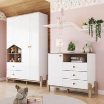 Conjunto Quarto Infantil/Juvenil Guarda-Roupa e Cômoda Yuri Branco/Jequitibá HP