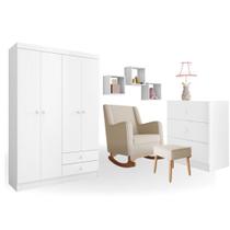 Conjunto Quarto Infantil Louise Branco C/Poltrona de Amamentação Áquila - AJL Móveis