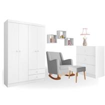 Conjunto Quarto Infantil Louise Branco C/Poltrona de Amamentação Áquila - AJL Móveis Conjunto Quarto Infantil Louise Branco C/Poltrona de Amamentação Áquila - AJL Móveis
