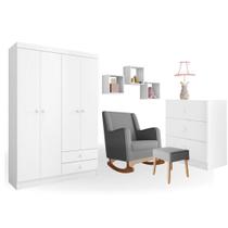 Conjunto Quarto Infantil Louise Branco C/Poltrona de Amamentação Áquila - AJL Móveis