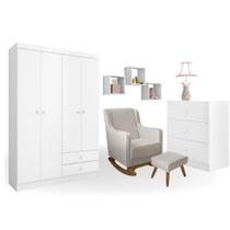 Conjunto Quarto Infantil Louise Branco C/Poltrona de Amamentação Áquila - AJL Móveis Conjunto Quarto Infantil Louise Branco C/Poltrona de Amamentação Áquila - AJL Móveis