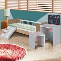 Conjunto Quarto Infantil Melvin Com Cama Montessoriana Colchão Ortobom Aveiro Oak Branco Rosa Shop JM