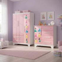 Conjunto Quarto Infantil Princesas - Roupeiro E Cômoda Mdf - Rosa Conjunto Quarto Infantil Princesas - Roupeiro E Cômoda Mdf - Rosa