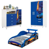 Conjunto Quarto Infantil Racing Azul Cama Comoda Roupeiro Design Esportivo, Moderno e Divertido