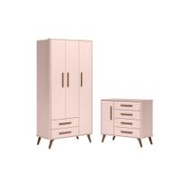 Conjunto Quarto Infantil Retro Guarda Roupa e Comoda Chicago Rosa Conjunto Quarto Infantil Retro Guarda Roupa e Comoda Chicago Rosa