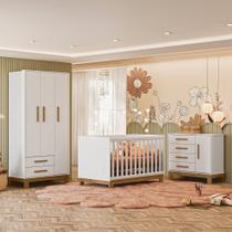 Conjunto Quarto Infantil Slim Berço Vira Cama, Cômoda e Guarda Roupas