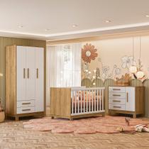 Conjunto Quarto Infantil Slim Berço Vira Cama, Cômoda e Guarda Roupas