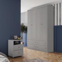 Conjunto Quarto Juvenil 4 Portas e Mesa de Cabeceira Americano Cinza